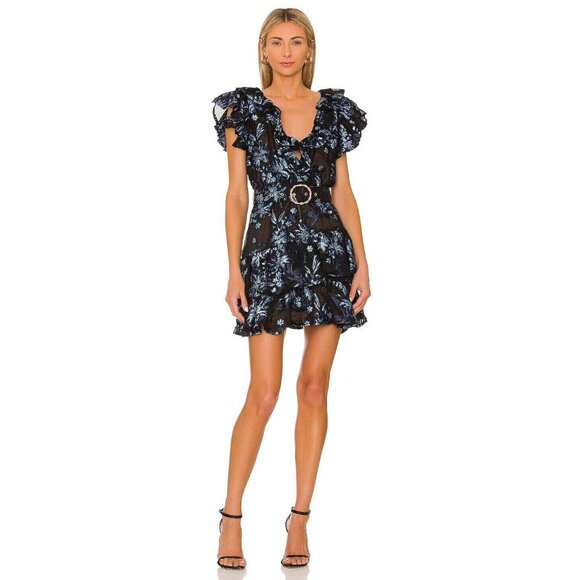 ❌SOLD❌NWT Elliatt Black & Blue Floral Ruffled Organza Mini Dress - Picture 1 of 10
